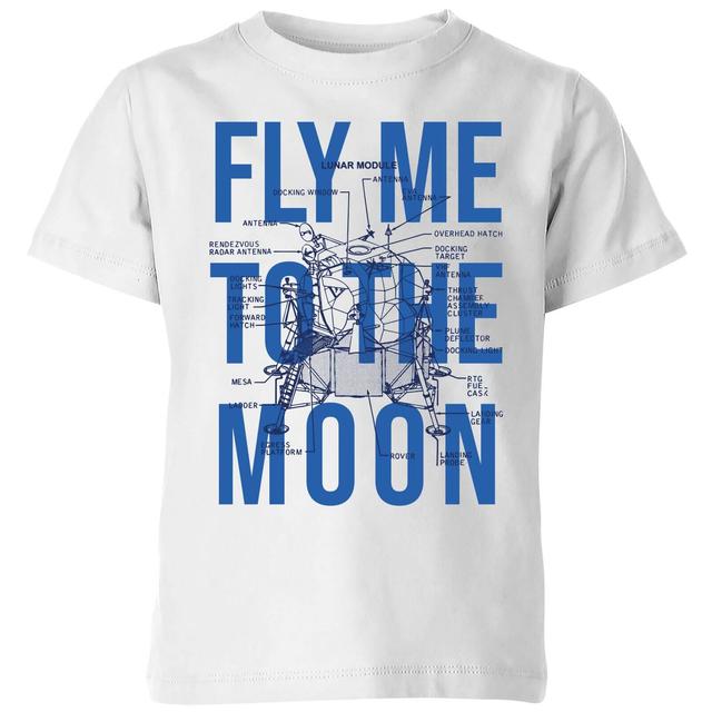 Fly Me To The Moon Blue Print Kids' T-Shirt - White - 9-10 Jahre on Productcaster.