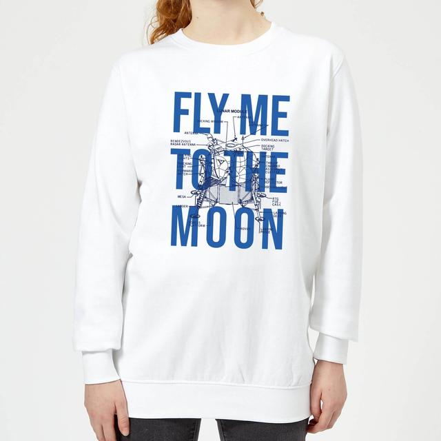 Fly Me To The Moon Blue Print Women's Sweatshirt - White - S - White on Productcaster.