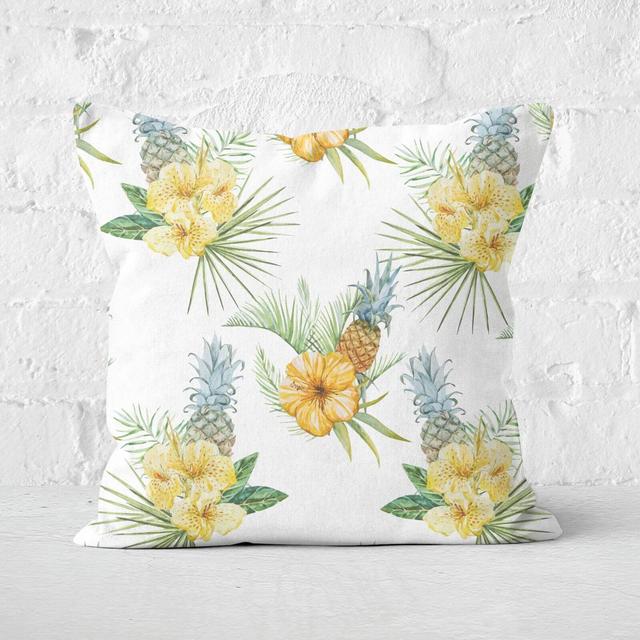 Tropical Leaves With Pineapples Square Cushion - 40x40cm - Soft Touch on Productcaster.