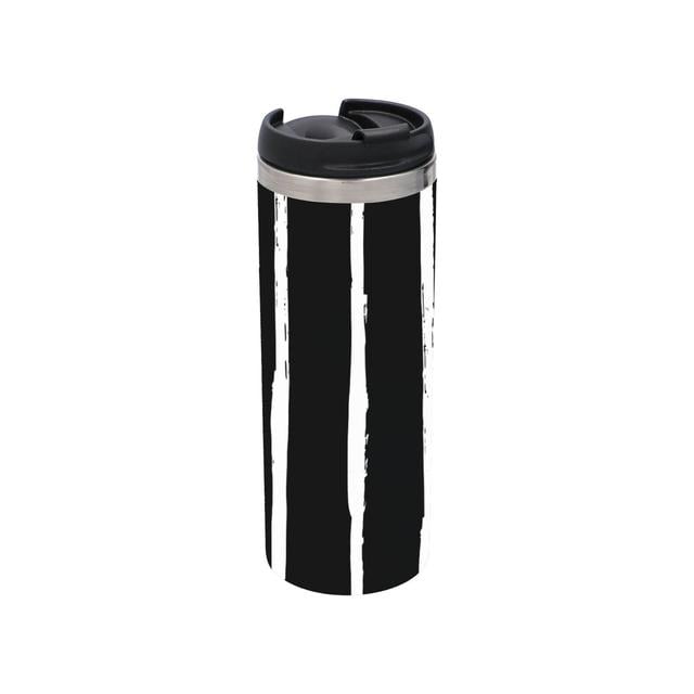 Black White Stripe Stainless Steel Thermo Travel Mug on Productcaster.