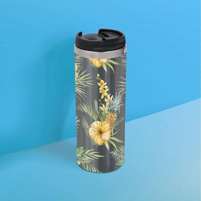 Yellow Floral Stainless Steel Travel Mug on Productcaster.