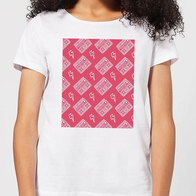 Boombox Pattern Pink Women's T-Shirt - White - XL - Weiß on Productcaster.