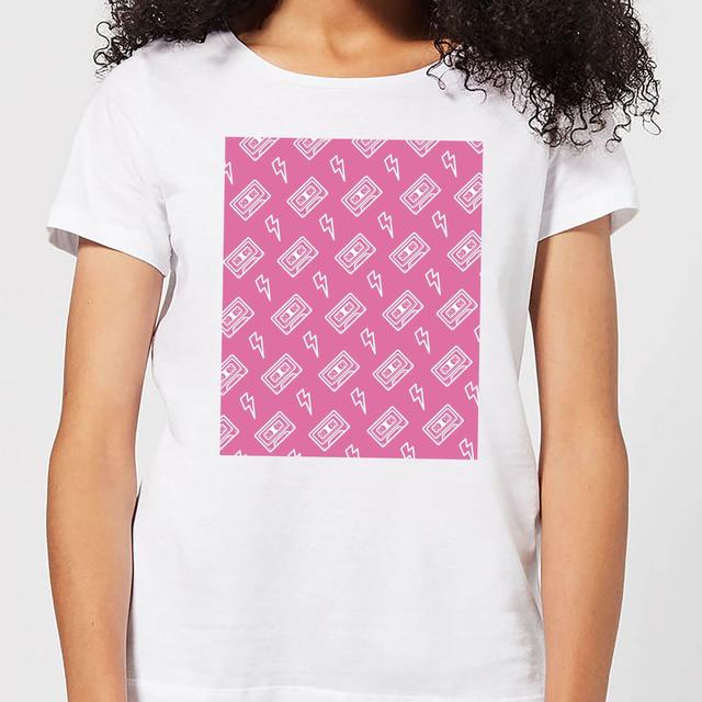 Cassette Tape Pattern Pink Women's T-Shirt - White - M - White on Productcaster.