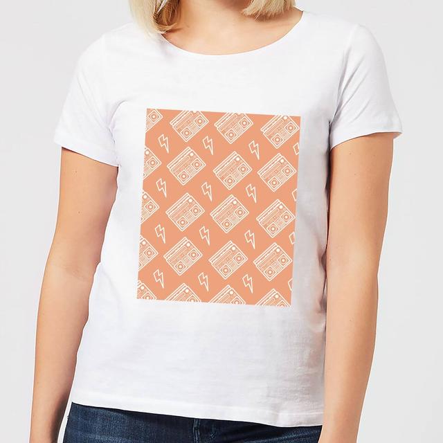 Boombox Pattern Orange Women's T-Shirt - White - S - Weiß on Productcaster.