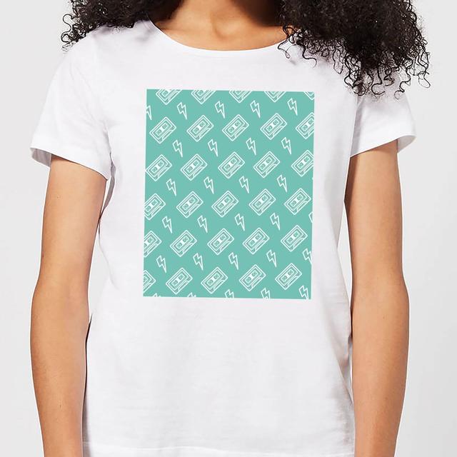 Cassette Tape Pattern Green Women's T-Shirt - White - XXL - Weiß on Productcaster.