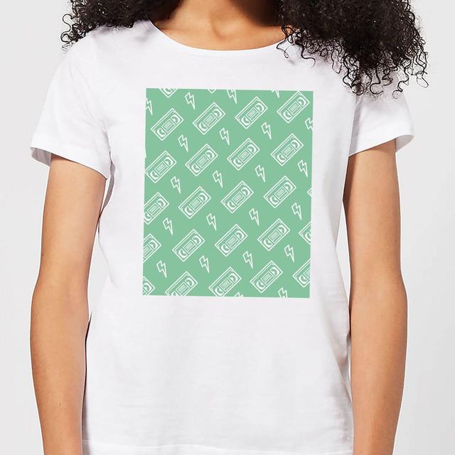 VHS Tape Pattern Green Women's T-Shirt - White - S - Weiß on Productcaster.