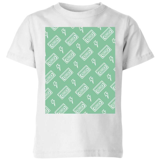 VHS Tape Pattern Green Kids' T-Shirt - White - 11-12 Jahre - Weiß on Productcaster.