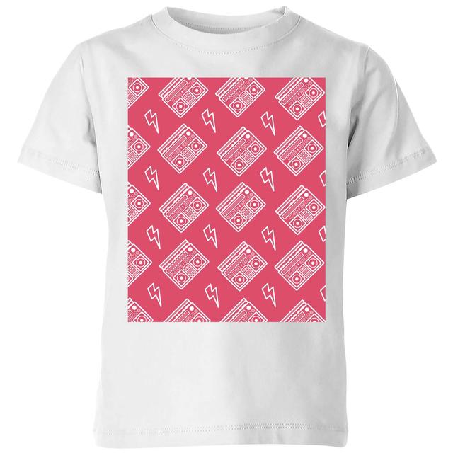 Boombox Pattern Pink Kids' T-Shirt - White - 5-6 Jahre - Weiß on Productcaster.