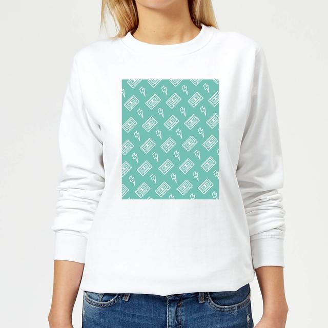 Cassette Tape Pattern Green Women's Sweatshirt - White - XL - Weiß on Productcaster.