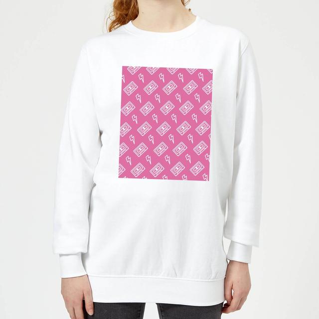 Cassette Tape Pattern Pink Women's Sweatshirt - White - XL on Productcaster.