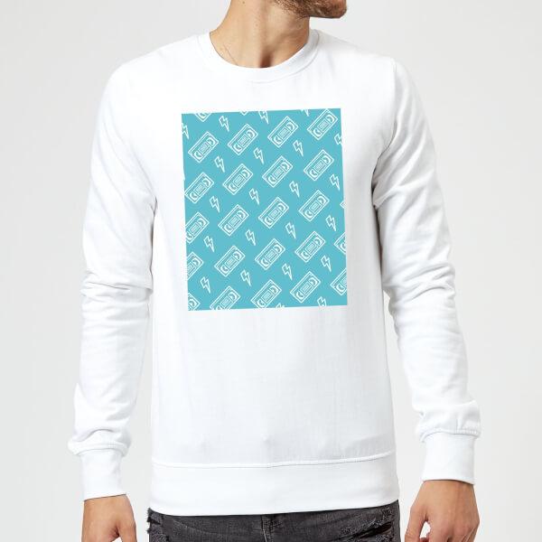 VHS Tape Pattern Blue Sweatshirt - White - L - White on Productcaster.