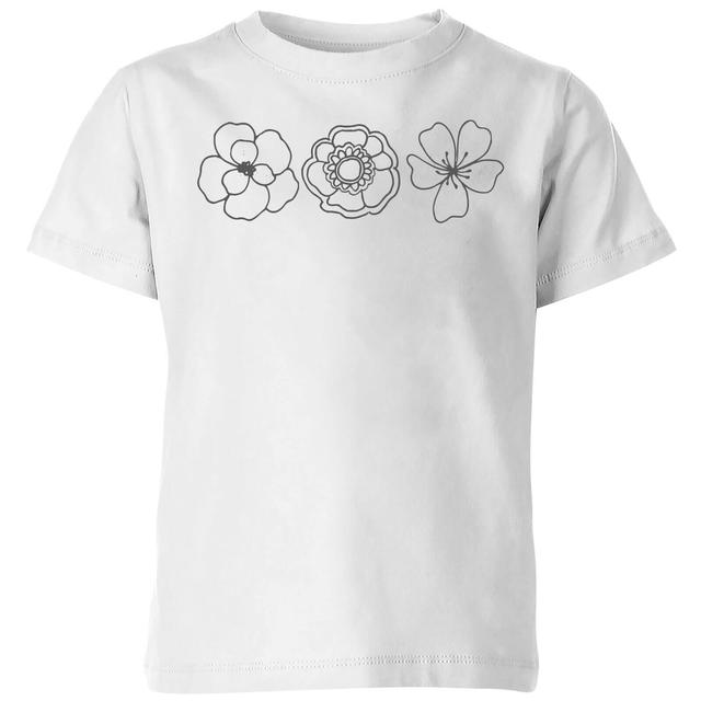 Hand Drawn Flowers Kids' T-Shirt - White - 5-6 Years - White on Productcaster.