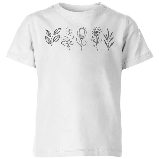 Hand Drawn Leaves Kids' T-Shirt - White - 7-8 Jahre - Weiß on Productcaster.