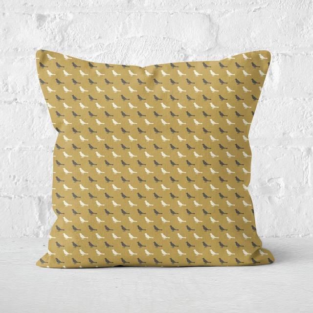 Golden Bird Pattern Square Cushion - 40x40cm - Soft Touch on Productcaster.