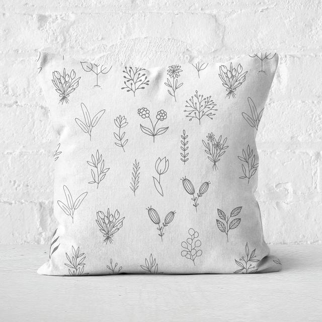 Hand Drawn Flower Pattern Square Cushion - 50x50cm - Soft Touch on Productcaster.