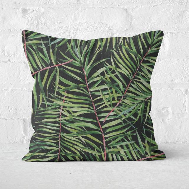 Dark Tropical Leaves Square Cushion - 60x60cm - Soft Touch on Productcaster.