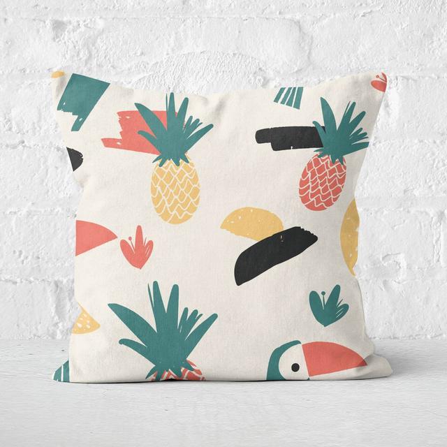 Parrot And Pineapple Pattern Square Cushion - 50x50cm - Soft Touch on Productcaster.