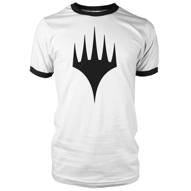 Magic The Gathering Black Logo Men's Ringer - White/Black - L on Productcaster.