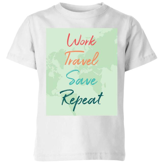 Work Travel Save Repeat Background Kids' T-Shirt - White - 9-10 Jahre on Productcaster.