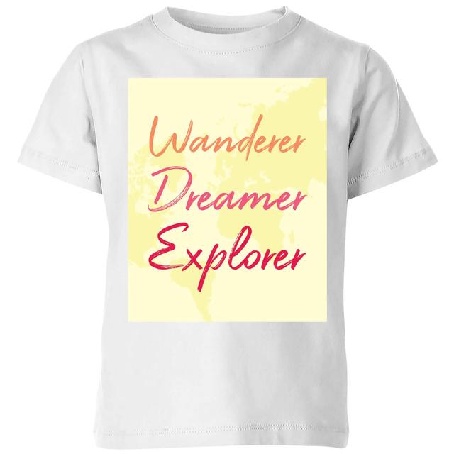 Wander Dreamer Explorer Background Kids' T-Shirt - White - 7-8 Jahre - Weiß on Productcaster.