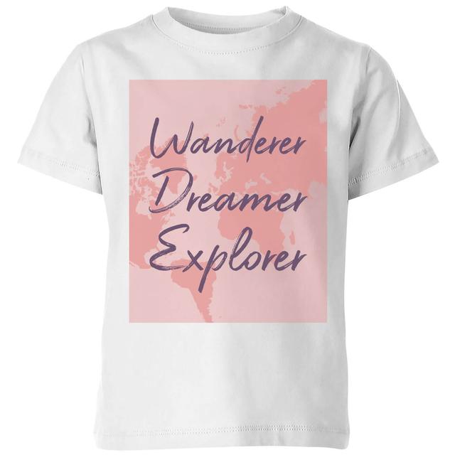 Wander Dreamer Explorer With Map Background Kids' T-Shirt - White - 7-8 Jahre - Weiß on Productcaster.