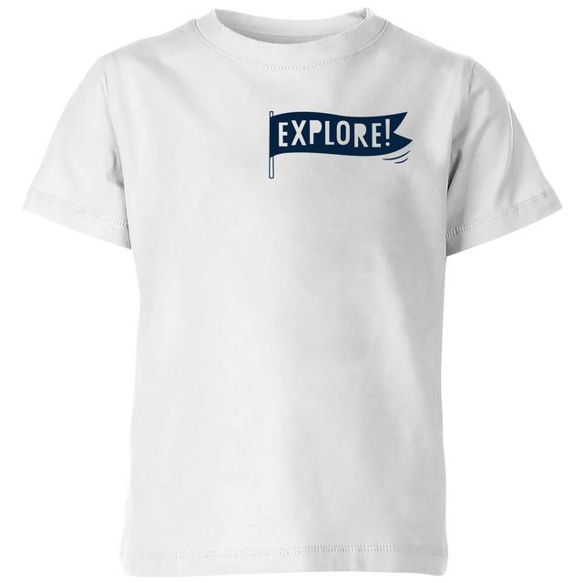 Explore! Flag Pocket Print Kids' T-Shirt - White - 11-12 Jahre - Weiß on Productcaster.