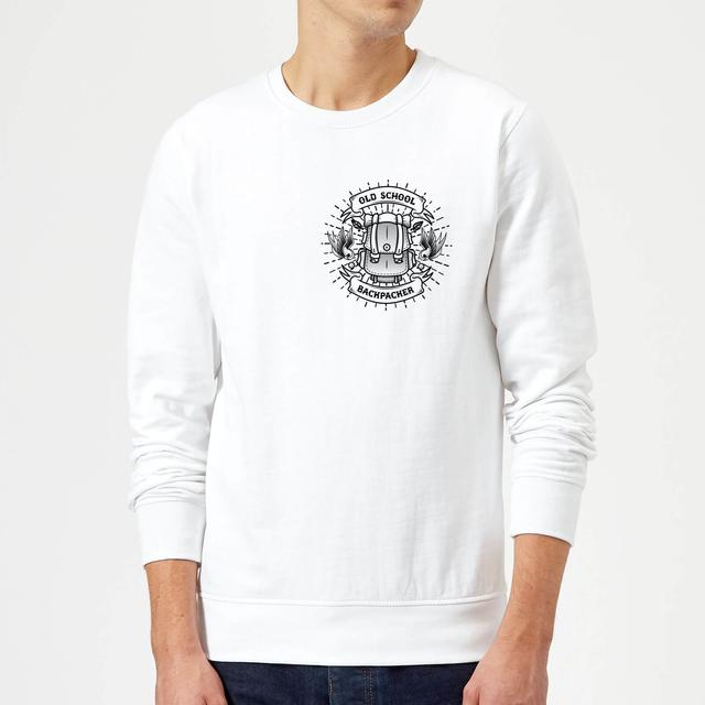 Vintage Old School Backpacker Pocket Print Sweatshirt - White - L - Weiß on Productcaster.