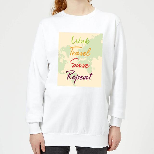 Work Travel Save Repeat Map Background Women's Sweatshirt - White - XS - Weiß on Productcaster.