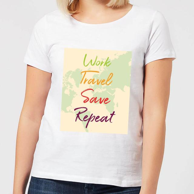 Work Travel Save Repeat Map Background Women's T-Shirt - White - S on Productcaster.