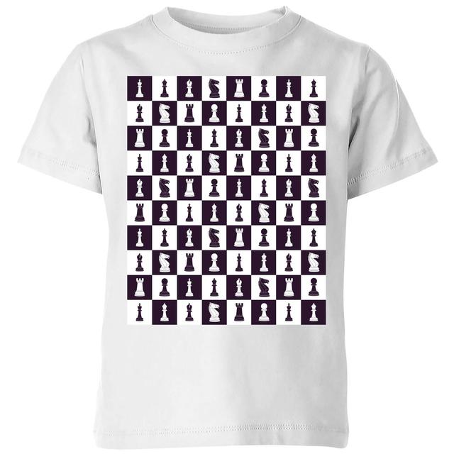 Chess Board Repeat Pattern Monochrome Kids' T-Shirt - White - 9-10 Jahre - Weiß on Productcaster.