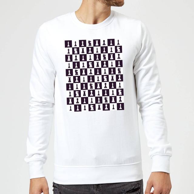 Chess Board Repeat Pattern Monochrome Sweatshirt - White - XXL - White on Productcaster.