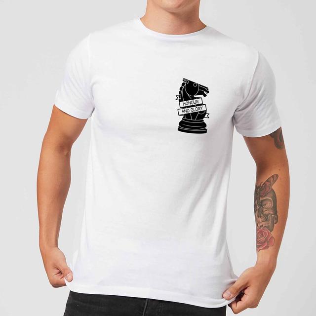 Knight Chess Piece Honour And Glory Pocket Print Men's T-Shirt - White - XL - Weiß on Productcaster.