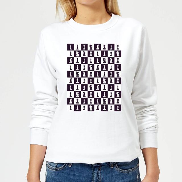 Chess Board Repeat Pattern Monochrome Women's Sweatshirt - White - XXL - Weiß on Productcaster.