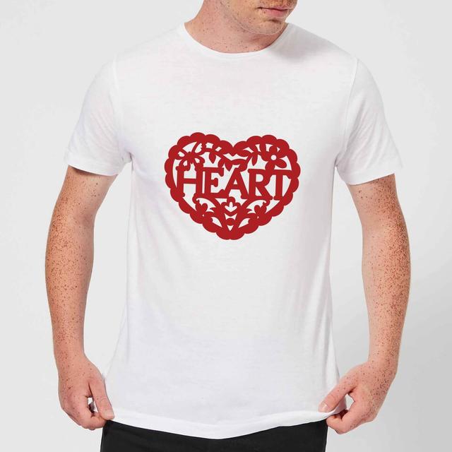 Red Cut Out Heart Text Men's T-Shirt - White - L - Weiß on Productcaster.