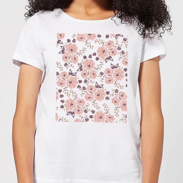 Floral Rose Pattern Women's T-Shirt - White - S - Weiß on Productcaster.