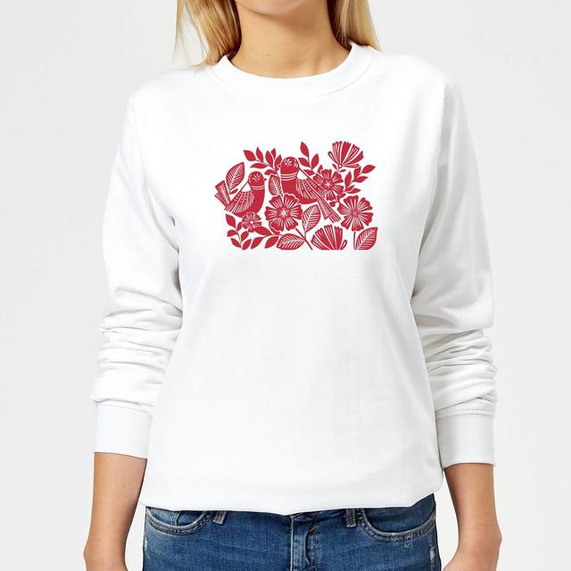 Folk Bird Graphic Women's Sweatshirt - White - M - Weiß on Productcaster.