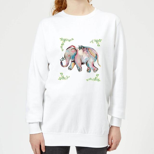 Indian Elephant With Leaf Border Women's Sweatshirt - White - S - Weiß on Productcaster.