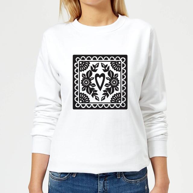 Black Cut Heart Pattern Heart Women's Sweatshirt - White - XL - Weiß on Productcaster.