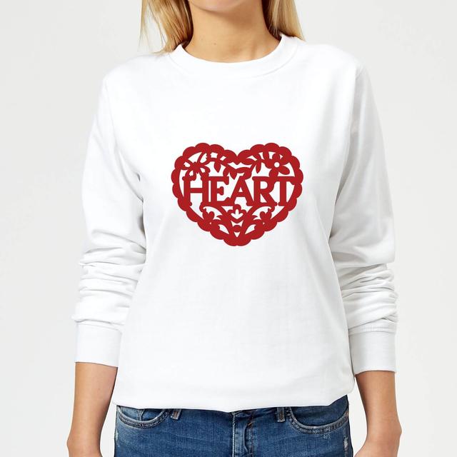 Red Cut Out Heart Text Women's Sweatshirt - White - M - Weiß on Productcaster.