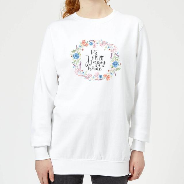 This Is My Happy Home With Flowers Women's Sweatshirt - White - M - Weiß on Productcaster.