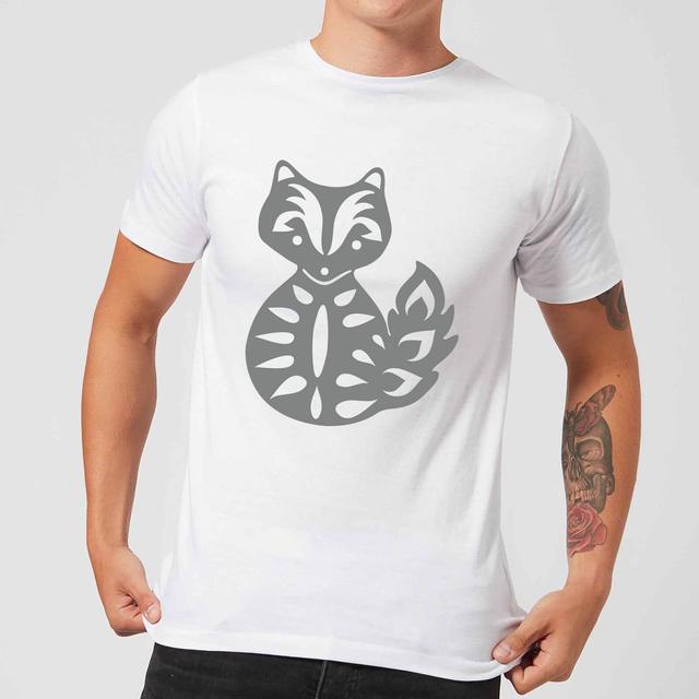 Candlelight Folk Silhouette Fox Cutout Men's T-Shirt - White - M - Weiß on Productcaster.