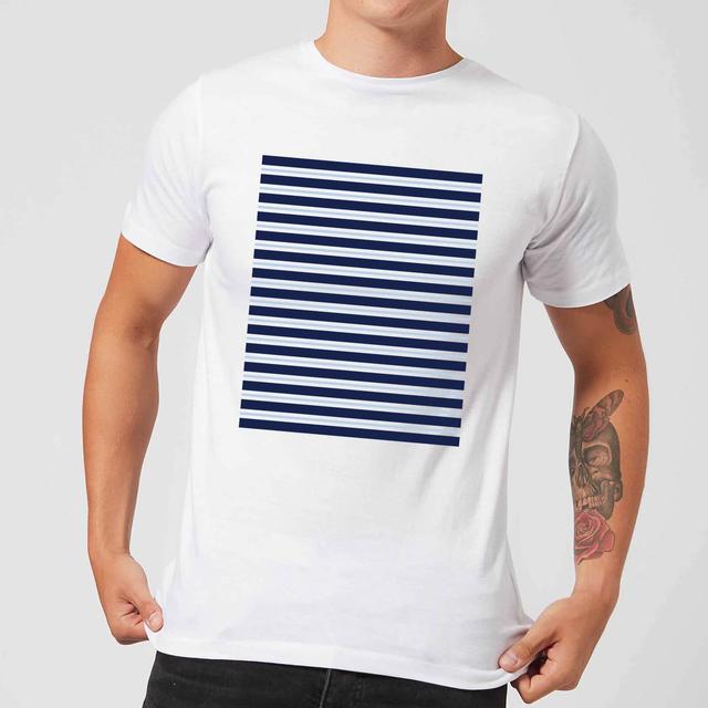 Candlelight Blue Line Pattern Men's T-Shirt - White - XXL - Weiß on Productcaster.