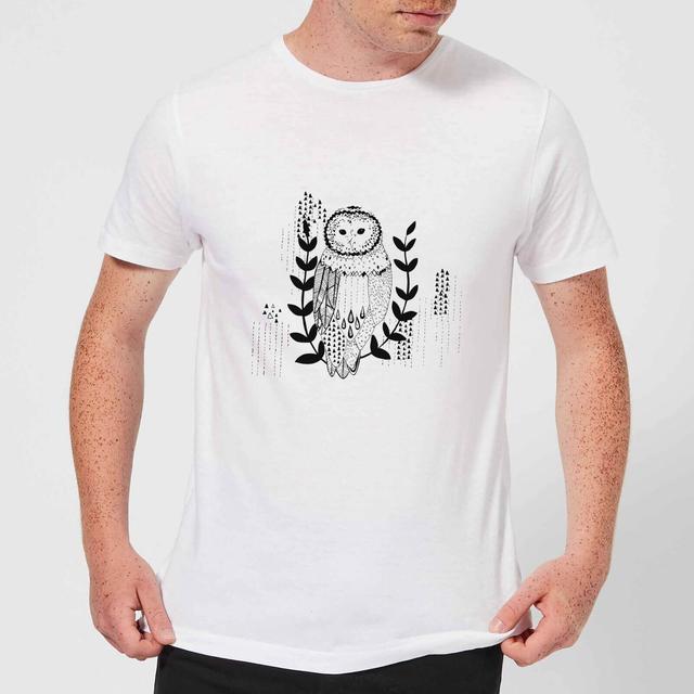 Candlelight Line Art Owl Men's T-Shirt - White - 5XL - Weiß on Productcaster.