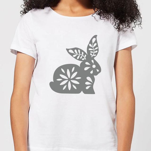 Candlelight Folk Silhouette Rabbit Cutout Women's T-Shirt - White - L - Weiß on Productcaster.