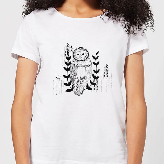 Candlelight Line Art Owl Women's T-Shirt - White - M - Weiß on Productcaster.