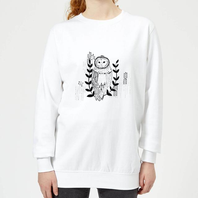 Candlelight Line Art Owl Women's Sweatshirt - White - S - White on Productcaster.