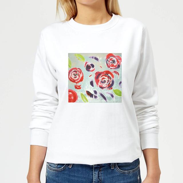 Candlelight Acrylic Painted Flowers Women's Sweatshirt - White - XL - White on Productcaster.