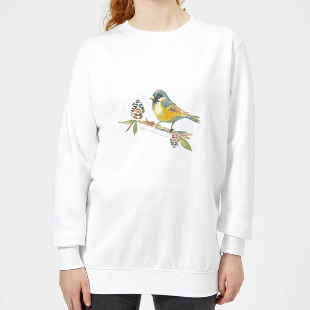 Candlelight Blue Tit On Pine Cone Branch Women's Sweatshirt - White - L - Weiß on Productcaster.