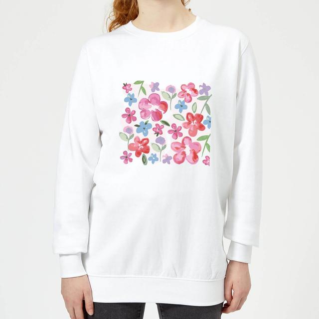 Candlelight Spring Pansy Flower Bed Women's Sweatshirt - White - M - Weiß on Productcaster.