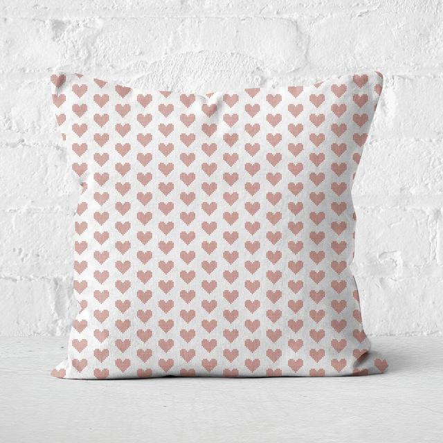 Love Heart Cross Stitch Square Cushion - 60x60cm - Soft Touch on Productcaster.